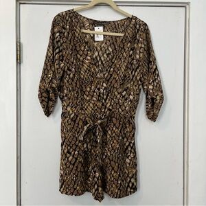 Charlie Jade Brown Black gold snakeskin Wrap Romper women’s size small belted